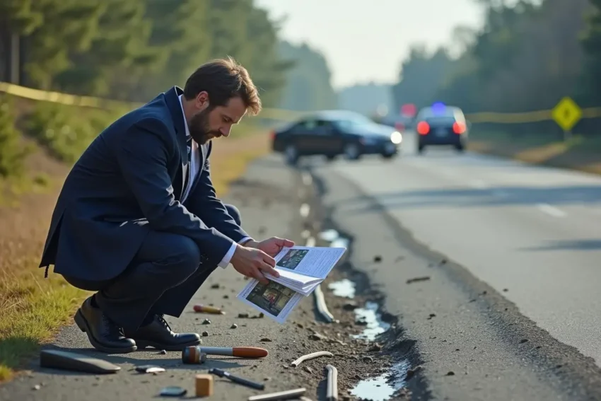 accident reconstruction expert analyzing crash scene for injury trial
