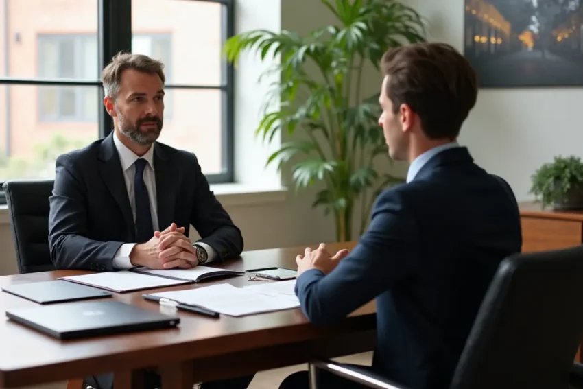 personal injury lawyer consulting client about accident compensation case