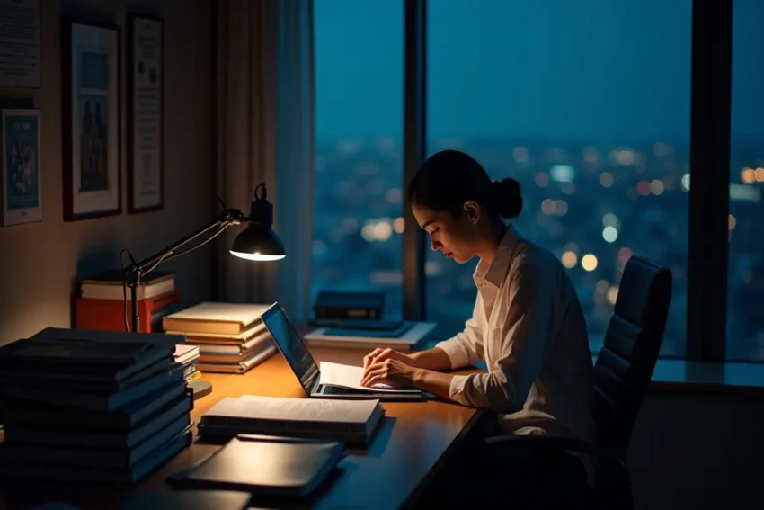 lawyer working late night on building successful legal practice