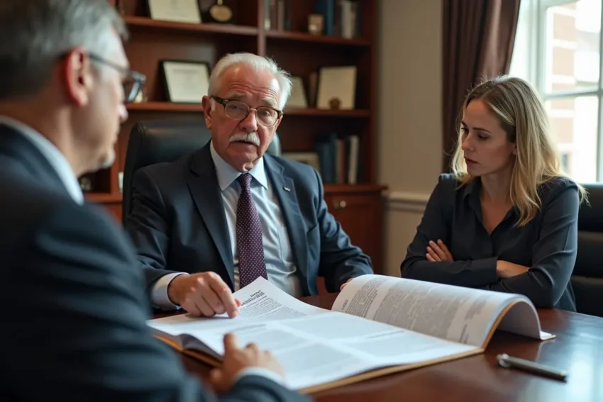 lawyer explaining medical lien documents to injured accident victim