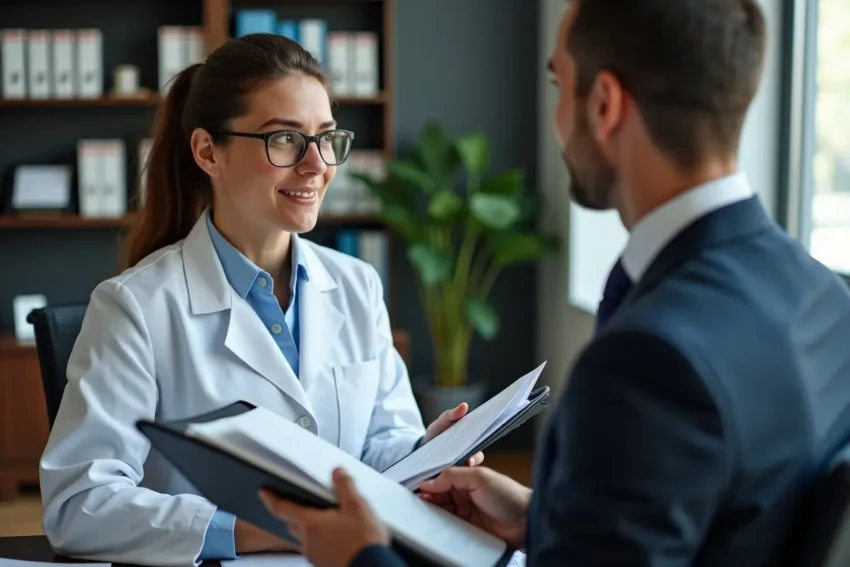 pharmacist consulting lawyer about professional license defense issues