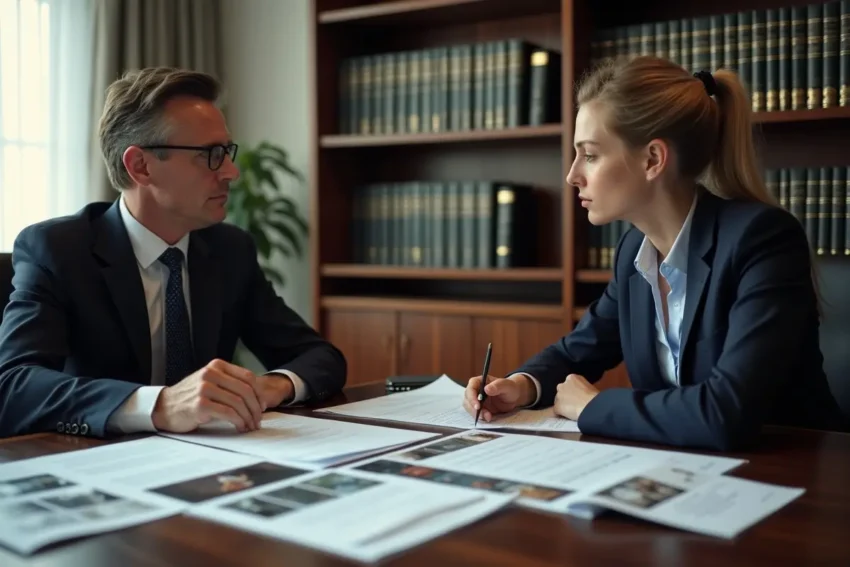 attorney reviewing slip and fall case evidence with client