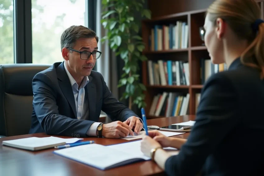 lawyer explaining insurance options after accident with uninsured driver