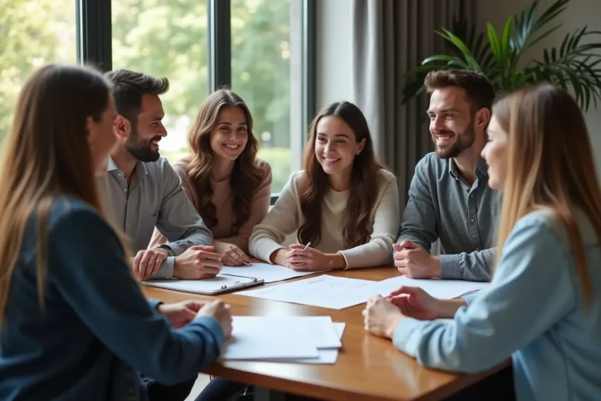 family working with lawyer to achieve fair peaceful legal resolution