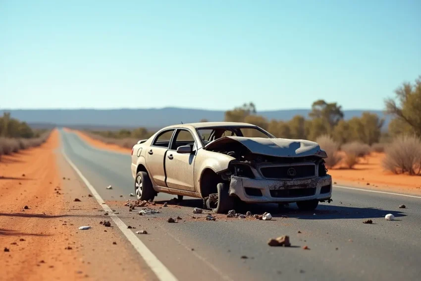 damaged car after traffic accident on australian road