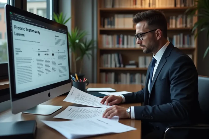 lawyer analyzing digital evidence and testimony timeline