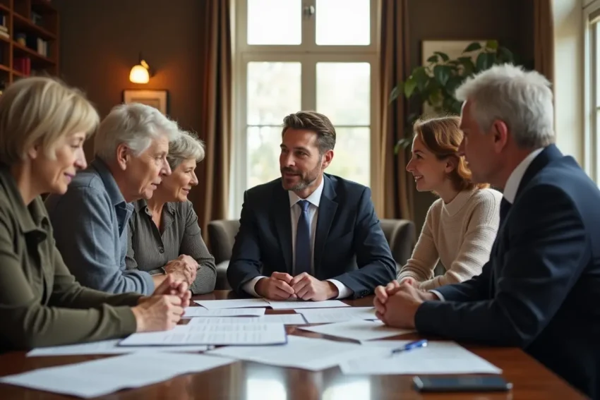 family reviewing estate planning documents with attorney