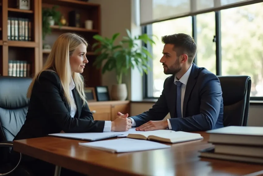 accident lawyer consulting client in frisco texas office