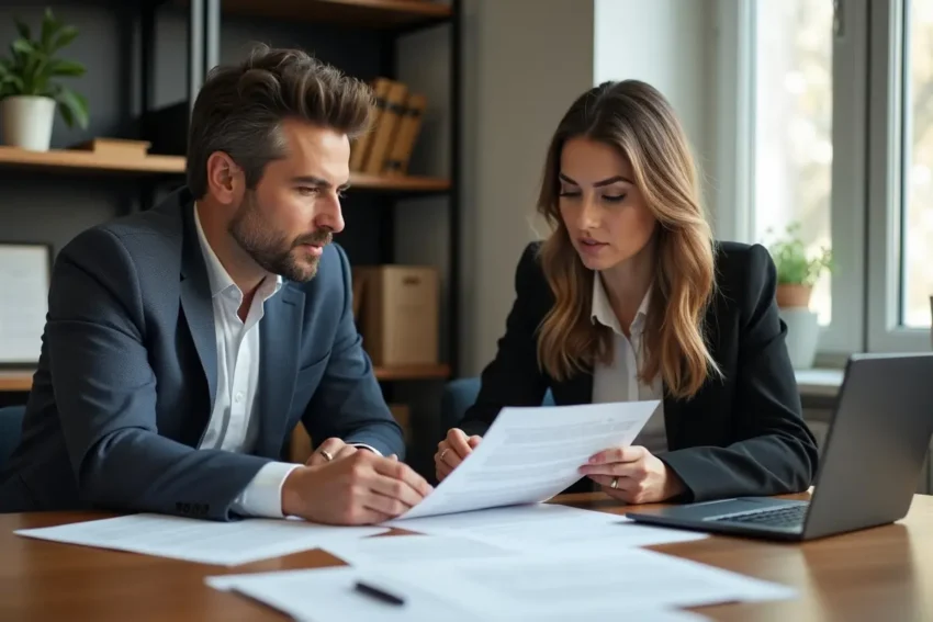 client reviewing divorce agreement terms with legal understanding support