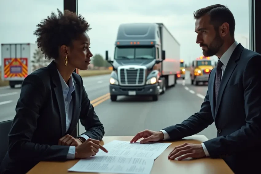 lawyer guiding client through essential actions after commercial truck accident