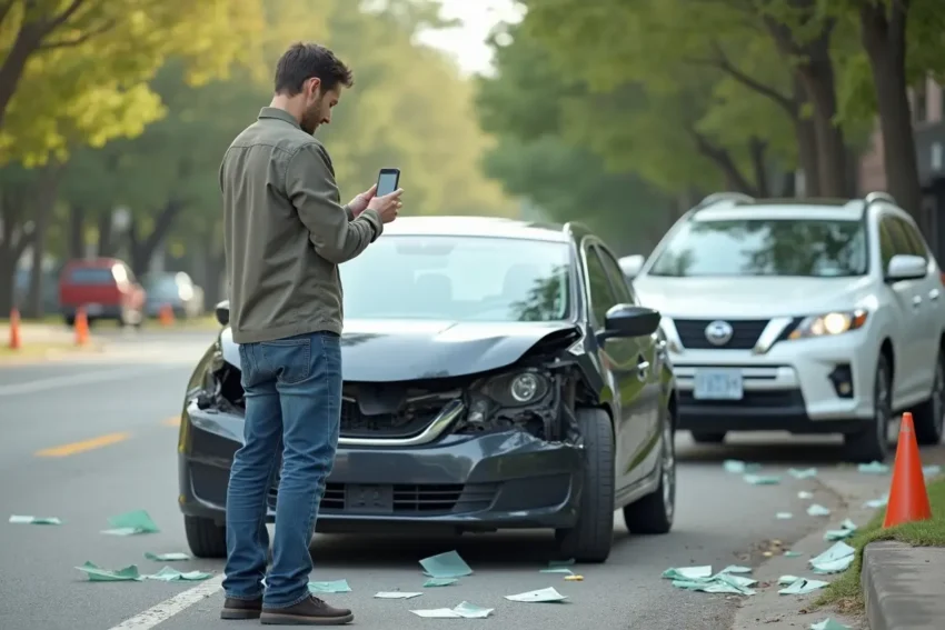 driver collecting evidence after car accident to support insurance claim
