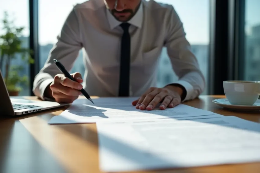 property buyer reviewing legal documents for real estate conveyancing process