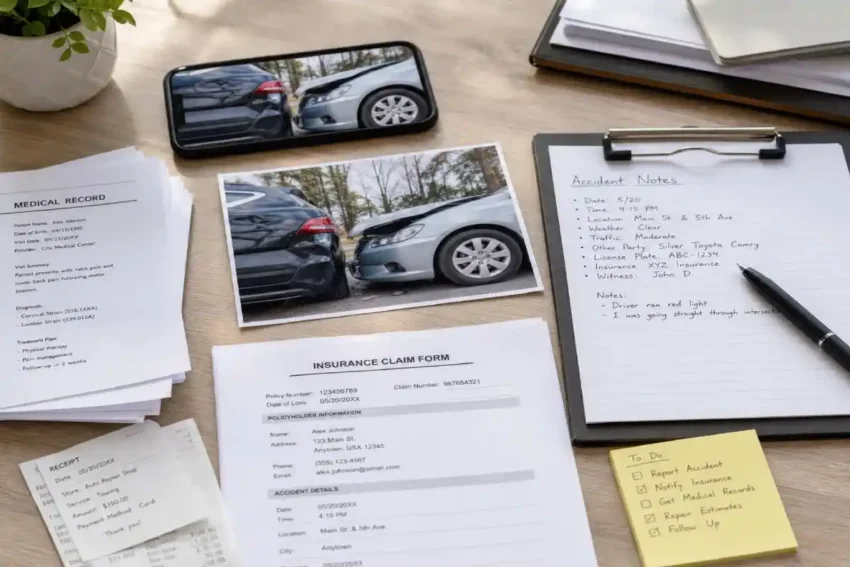 driver documenting accident scene to protect their insurance claim